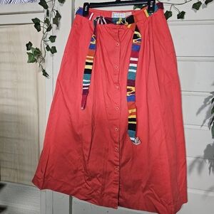 Vintage The Eagle’s Eye Button Front Skirt Women’s Size M Red Cotton with Colorf